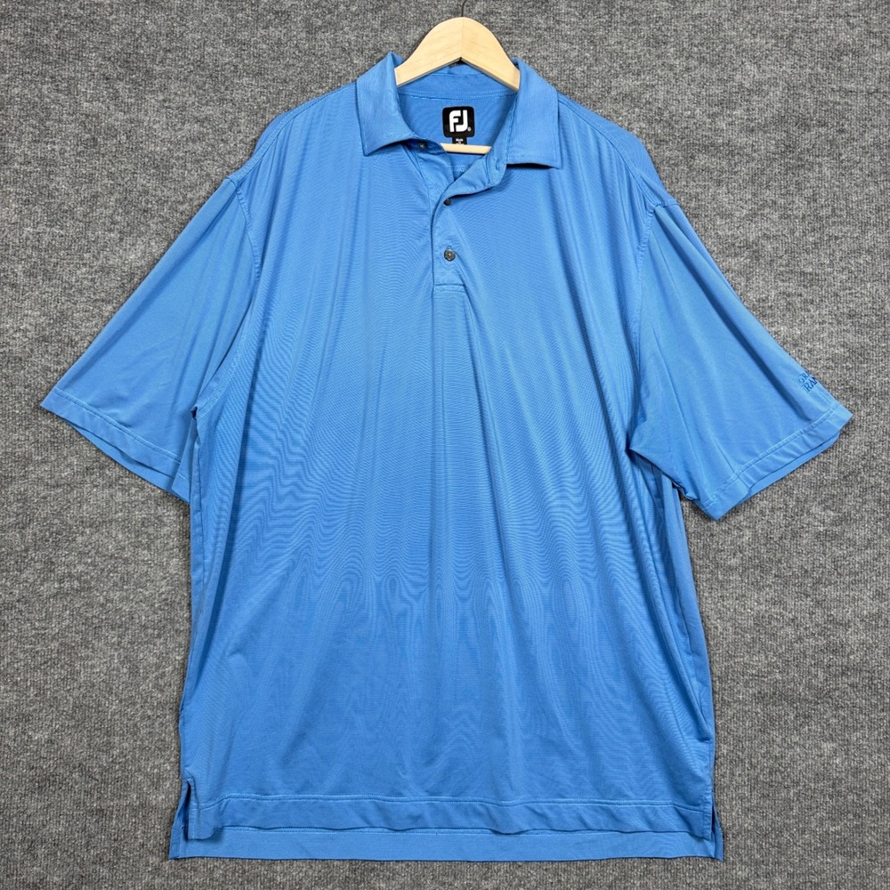 FJ FootJoy Mens XL Polo Shirt Blue Pinstriped Golf High Low Performance Stretch